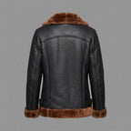 Women's Black Aviator Jacket with Brown Shearling Collar
