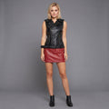 Women's Black Leather Belted Moto Vest