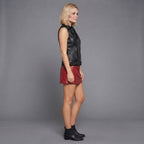 Women's Black Leather Belted Moto Vest