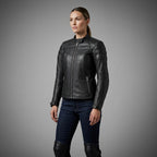 Women's Black Leather Biker Jacket with Quilted Shoulders