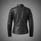 Women's Black Leather Biker Jacket with Quilted Shoulders