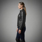 Women's Black Leather Biker Jacket with Quilted Shoulders
