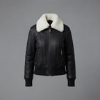 Women's Black Shearling Collar Bomber Jacket