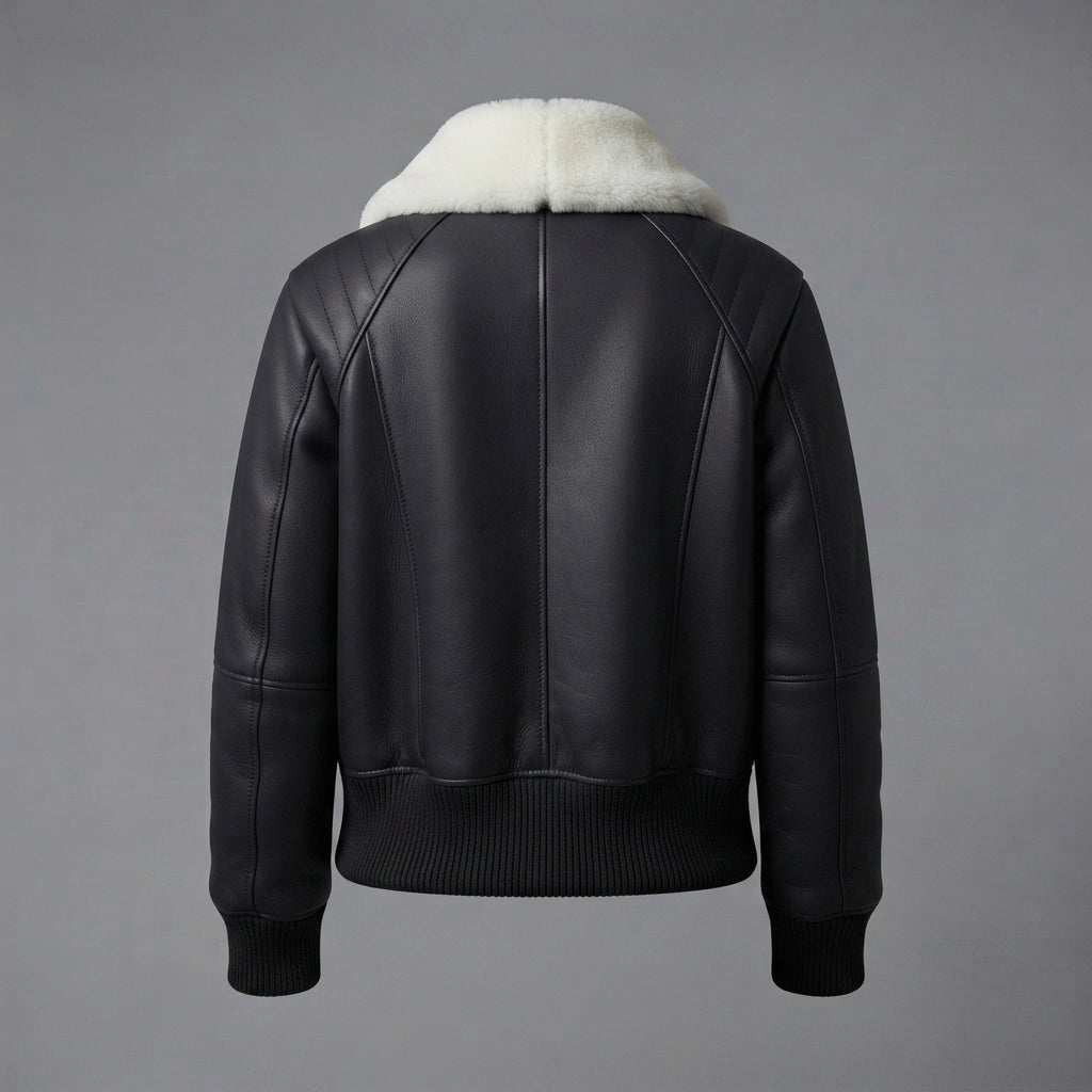 Women's Black Shearling Collar Bomber Jacket