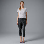 Women's Black Leather Cropped Pants