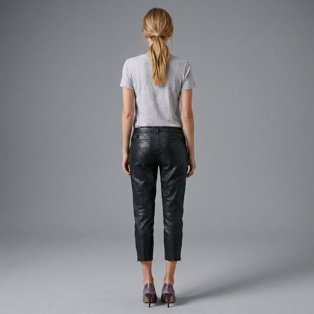 Women's Black Leather Cropped Pants