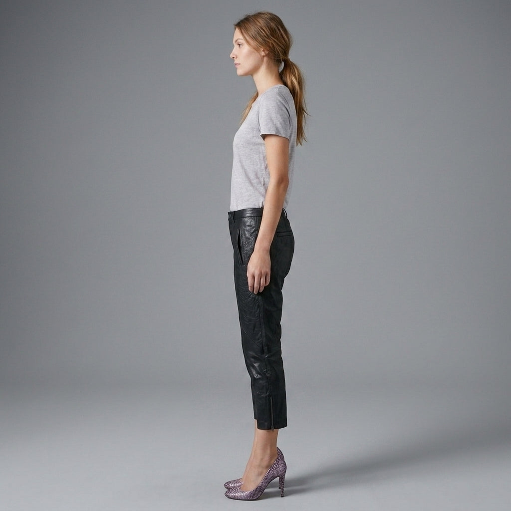 Women's Black Leather Cropped Pants