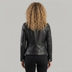 Women's Black Leather Jacket with Pointed Collar
