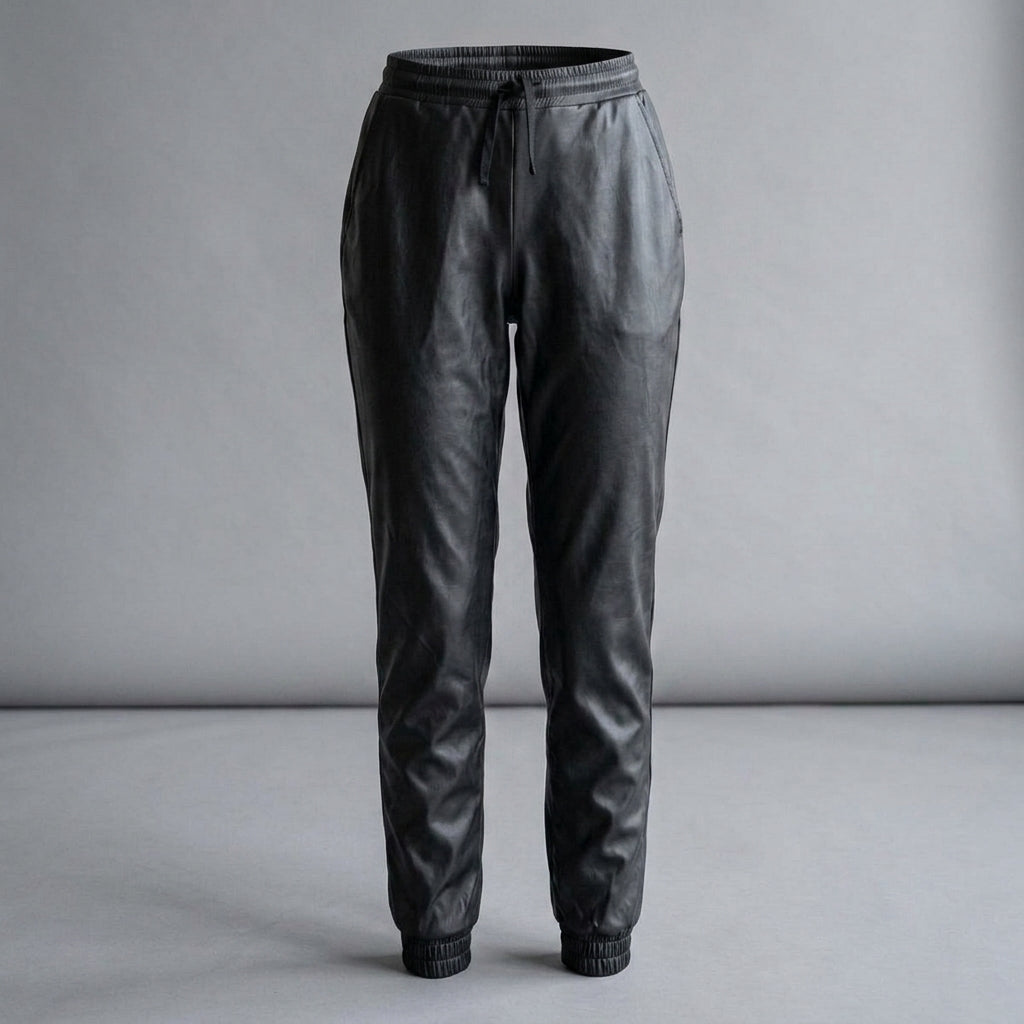 Women's Black Leather Jogger Pants