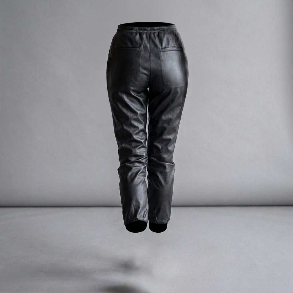 Women's Black Leather Jogger Pants