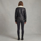 Women's Black Shearling Aviator Leather Jacket