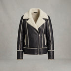 Women's Black Shearling Aviator Leather Jacket