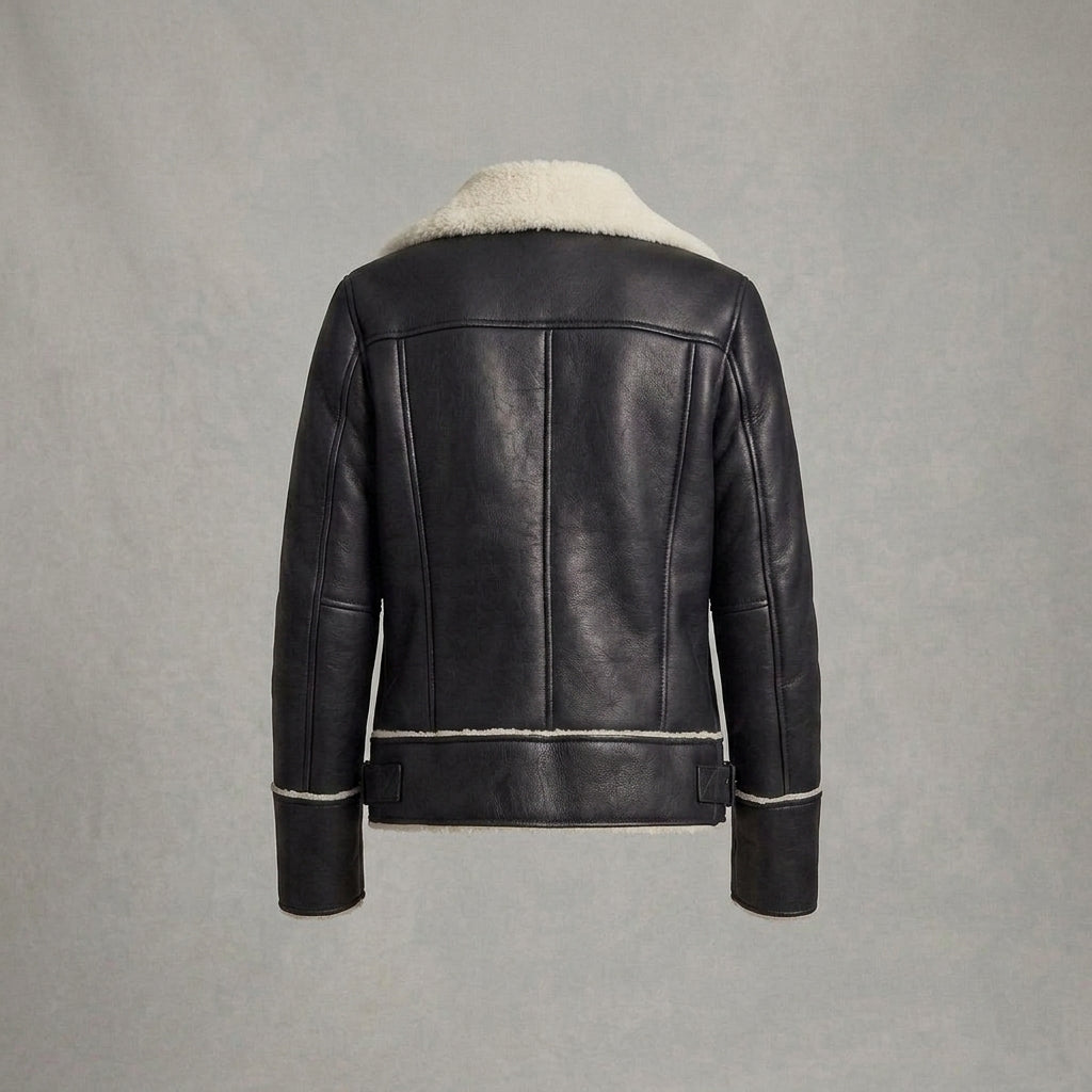 Women's Black Shearling Aviator Leather Jacket