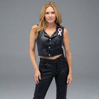 Women's Black Leather Snap-Front Crop Vest