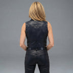 Women's Black Leather Snap-Front Crop Vest