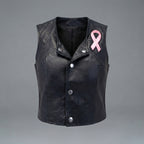 Women's Black Leather Snap-Front Crop Vest
