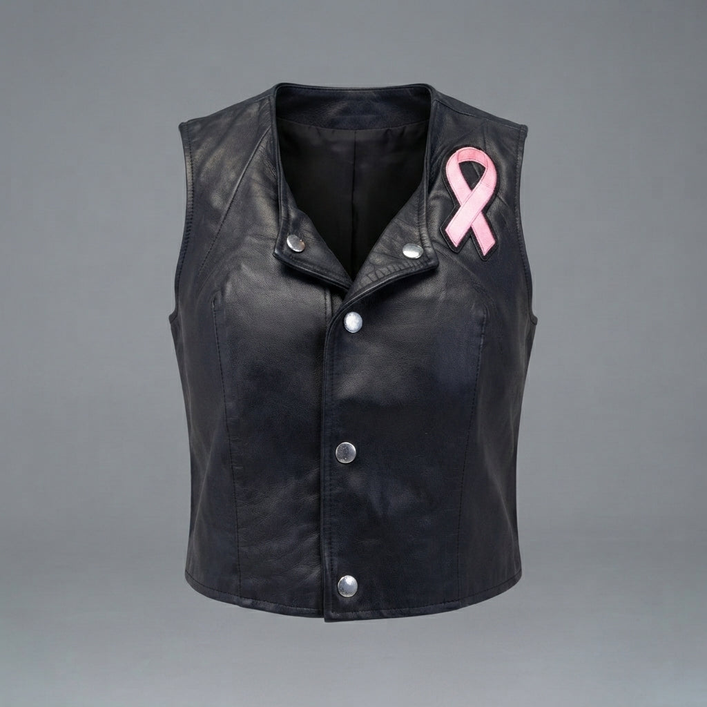 Women's Black Leather Snap-Front Crop Vest