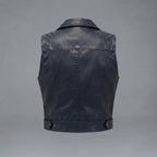 Women's Black Leather Snap-Front Crop Vest