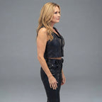 Women's Black Leather Snap-Front Crop Vest