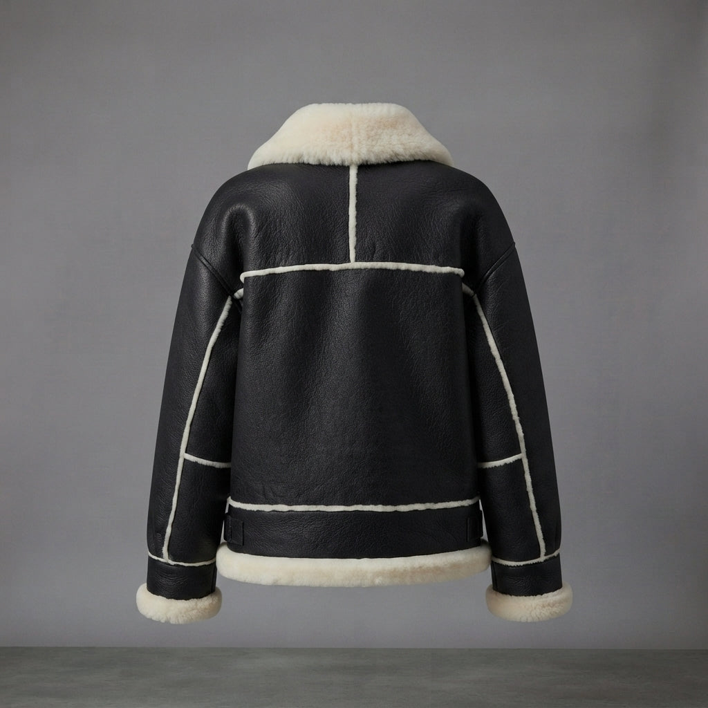 Women's Black Shearling Aviator Jacket