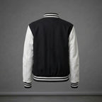 Women's Black & White Leather Sleeve Varsity Jacket