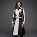 Women's Black & White Two-Tone Genuine Leather Trench Coat