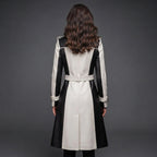 Women's Black & White Two-Tone Genuine Leather Trench Coat