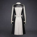 Women's Black & White Two-Tone Genuine Leather Trench Coat