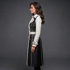Women's Black & White Two-Tone Genuine Leather Trench Coat