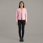 Women's Blush Pink Collarless Leather Jacket