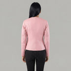 Women's Blush Pink Collarless Leather Jacket