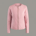 Women's Blush Pink Collarless Leather Jacket