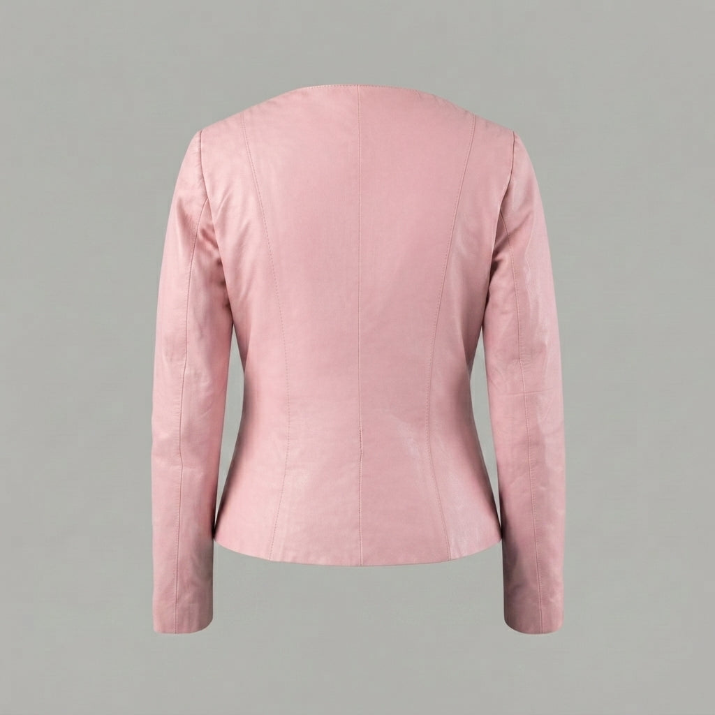 Women's Blush Pink Collarless Leather Jacket