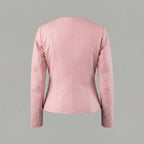 Women's Blush Pink Collarless Leather Jacket