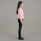 Women's Blush Pink Collarless Leather Jacket
