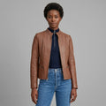 Women's Brown Stand-Collar Leather Jacket