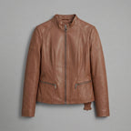 Women's Brown Stand-Collar Leather Jacket