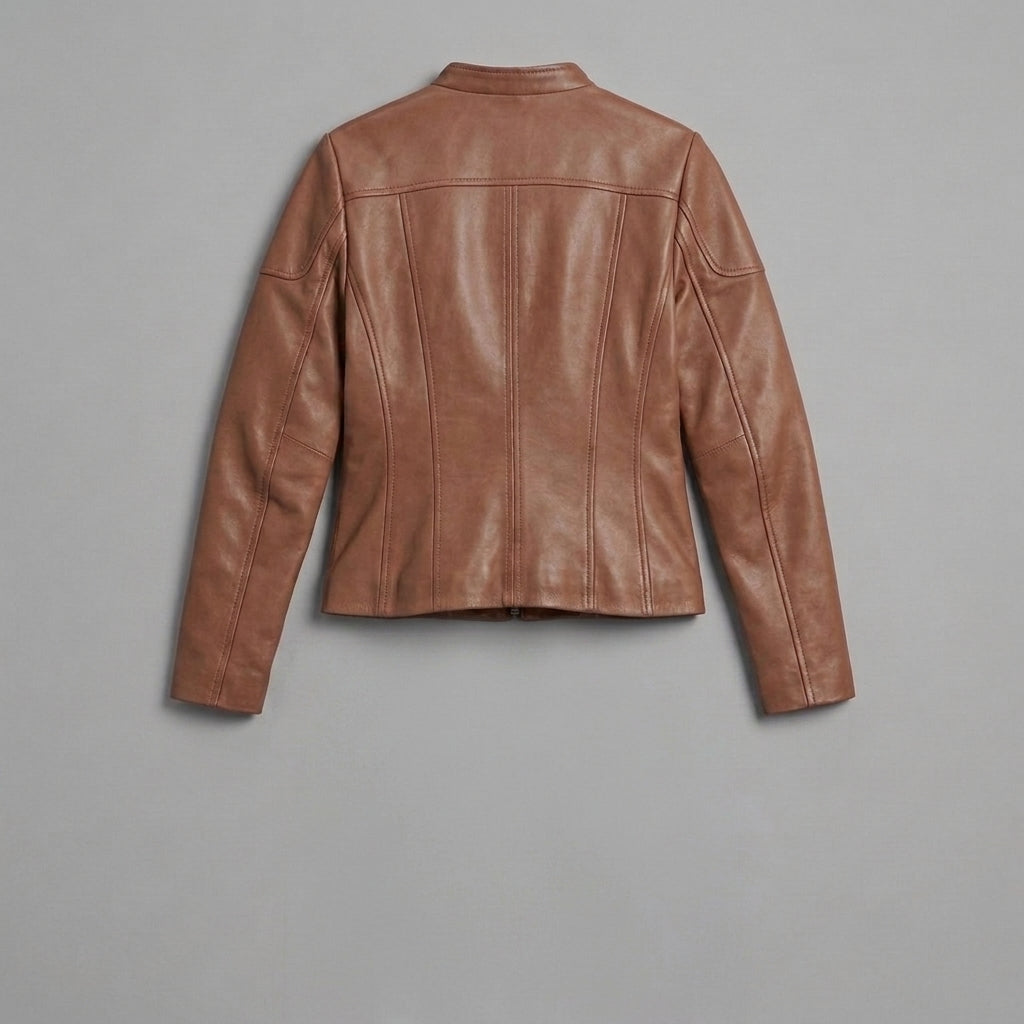 Women's Brown Stand-Collar Leather Jacket