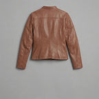 Women's Brown Stand-Collar Leather Jacket