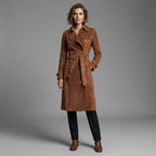 Women's Suede Trench Coat | Double-Breasted Brown Outerwear