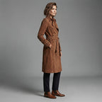 Women's Suede Trench Coat | Double-Breasted Brown Outerwear