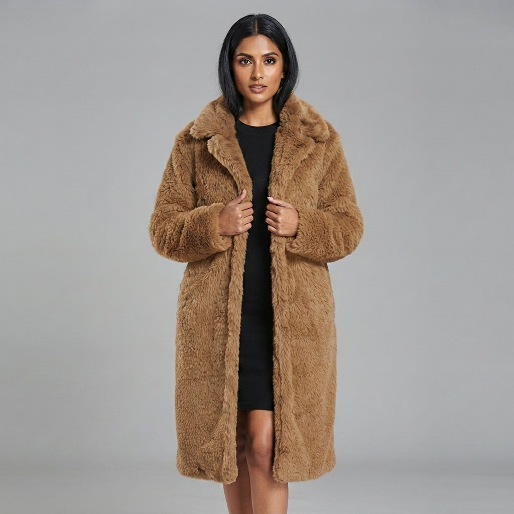 Women's Camel Long Fur Coat