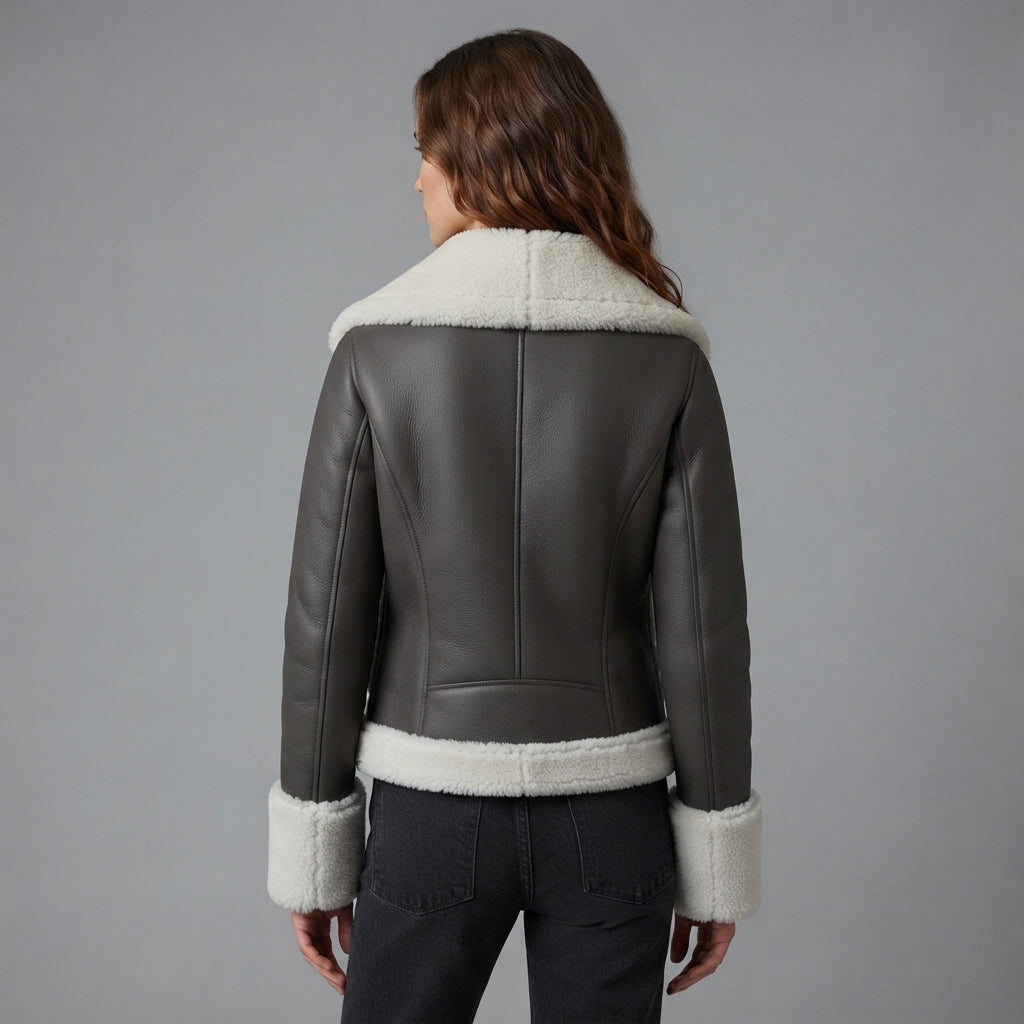 Women's Charcoal Shearling Aviator Jacket