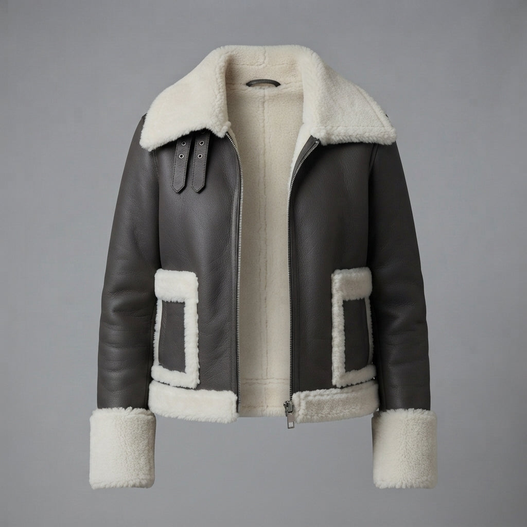Women's Charcoal Shearling Aviator Jacket
