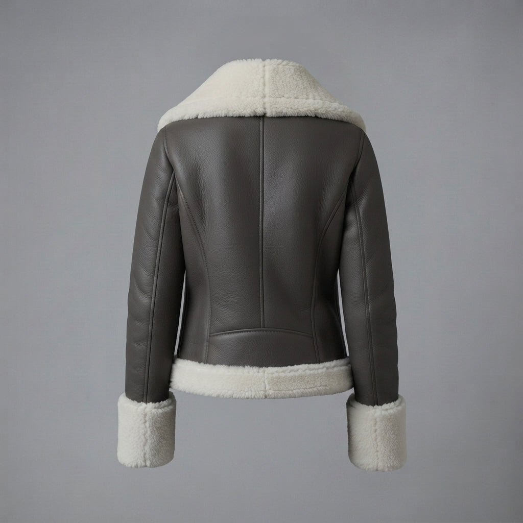 Women's Charcoal Shearling Aviator Jacket