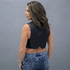 Women's Cropped Black Leather Zip-Up Vest