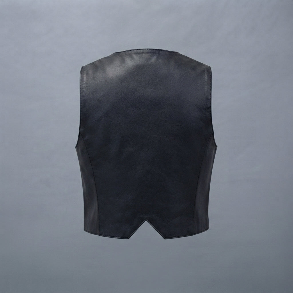 Women's Cropped Black Leather Zip-Up Vest