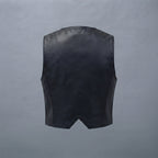 Women's Cropped Black Leather Zip-Up Vest