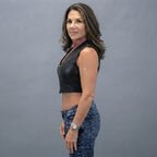 Women's Cropped Black Leather Zip-Up Vest