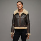 Women's Dark Brown Faux Leather Shearling Aviator Jacket